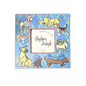 Stephen Joseph Dog Theme Picture Frame 9X9 Its a Dog's Life 4X4 Photo Blue Red